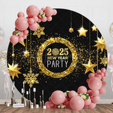 Aperturee - Golden Five Pointed Star Happy New Year Round Backdrop